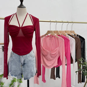 POLO in maglia tinta unita da <span class=keywords><strong>donna</strong></span> a manica lunga <span class=keywords><strong>marrone</strong></span> Cardigan stampa ombelico t-shirt per camicetta da <span class=keywords><strong>donna</strong></span> - Product Image 1