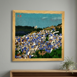 Tapiz de Pared Ligero Bordado a Mano con Lana, Forma Rectangular, Escena de Pueblo Marroquí, Decoración para el Hogar, Obra de Arte - Product Image 6