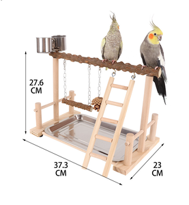 Ahşap kuş oyun <span class=keywords><strong>stand</strong></span>ı papağanlar oyun alanı oyuncakları besleyici bardaklar ile merdiven salıncaklar - Product Image 4