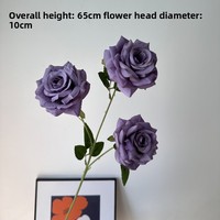 66cm Lange Künstliche Seidenrosen mit 3 Köpfen Vintage Cappuccino Plastikstiel-Rosen für Hochzeit Heim Blumenarrangement