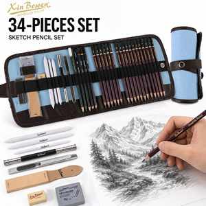 Ensemble de crayons à dessin et à croquis professionnels Xin Bowen de 34 pièces avec crayons en graphite et en fusain pour artistes, adultes et débutants - Product Image 1