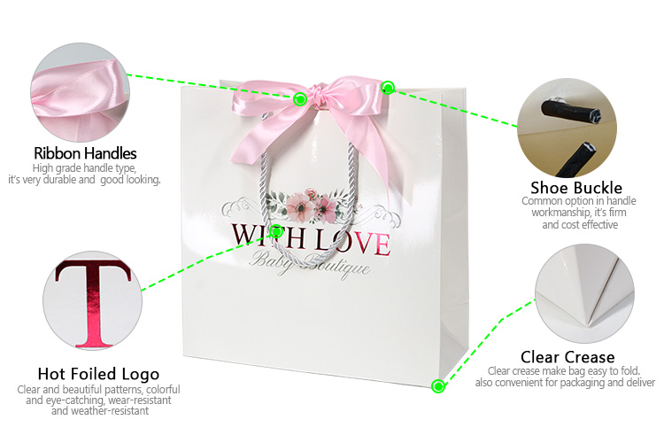 Hot Sales High Quality Customized Hot Stamp White Luxury Paper Bag Thank You Bags And Box Set For Boutique