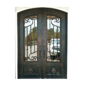 Double porte extérieure avant en acier de luxe avec coupe-feu en verre à motif de fer - Product Image 5