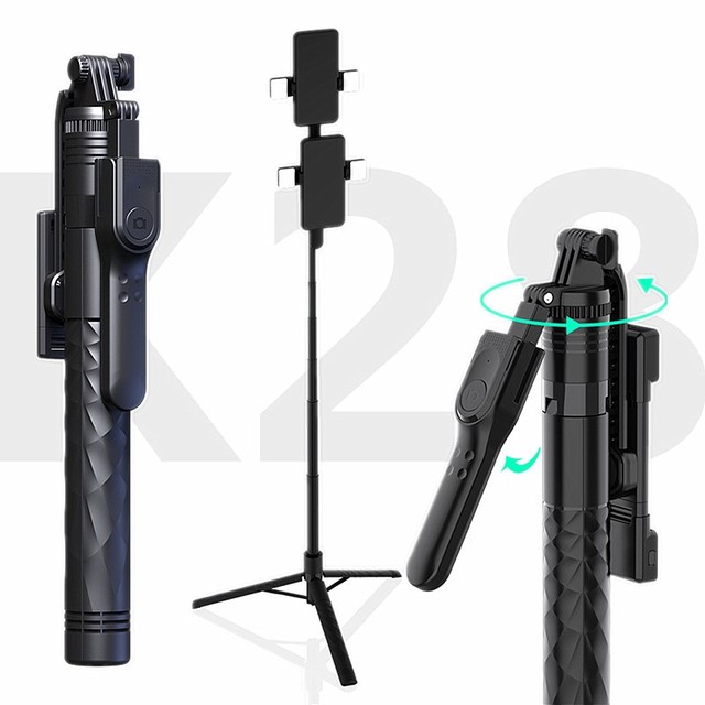 K28 Selfie Stick Tripod Extendable Phone Tripod Stand with Wireless Remote 360 Rotation for Live Video Wireless Foldable