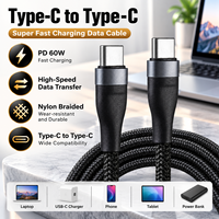 Kabel USB C ke USB C 60W PD Pengisian Cepat Tipe C, Nylon Terjalin, Aluminium Alloy Berlapis Nikel, 1M, Hitam, untuk Power Bank