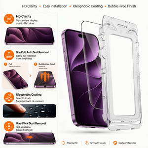 Protection d'écran en verre trempé à alignement automatique personnalisé en gros pour iPhone 18 Pro Max 17 Pro Max, film HD transparent, installation sans poussière - Product Image 1