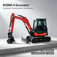 Mini-excavatrice Kubota KX60-5, 6 tonnes, 35 kW, chenilles en caoutchouc, godet de 0,2 m3, profondeur de fouille de 3,9 m, machine de construction urbaine