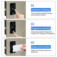 Serrure de porte en bois biométrique noire avec contrôle d'accès par empreinte digitale, serrure numérique pour armoire avec carte mémoire, mot de passe dynamique et carte NFC