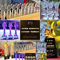 Veilleuse Lumineux Verre Cristal Trophée Personnalisation Creative Team Champion Réunion Annuelle Excellente Médaille Des Employés