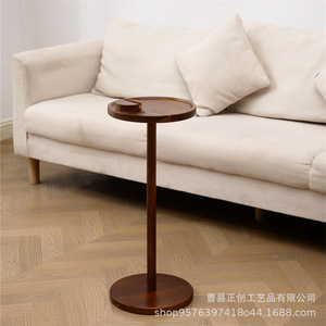 Mesa auxiliar de madera maciza con soporte para teléfono para sala de estar, mesa de centro multiusos con tapa redonda, diseño minimalista - Product Image 1