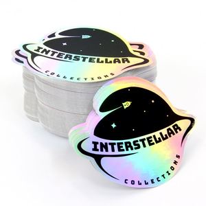 Autocollants en vinyle découpés sur mesure holographiques, imperméables, résistants aux déchirures et aux rayures, étiquettes personnalisées avec logo, adhésif durable, OEM - Product Image 5