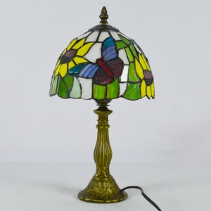 LongHuiJing Tiffany 8 Inch Style Sunflower Lampshade Table Lamps Vintage Pastoral Bedside <b>Lights</b> Butterfly Stained Glass Lamp - Product Image 3
