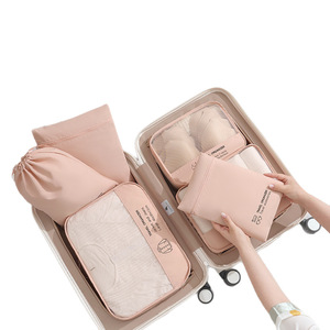 Travel Organizer 7-Piece Set Pink Foldable <b>Storage</b> Bags For Trip Clothing Compartment - Product Image 5