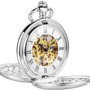 Montre de poche mécanique classique Besseron à double mouvement fluide avec chaîne pour homme - Product Image 1