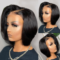 Perruque Lace Frontal Wig naturelle bouclée 13x4, coupe Pixie, Bob, noeuds blanchis, avec Baby Hair
