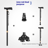 Bâton de marche en alliage d'aluminium à double usage Béquilles rétractables Béquilles à un ou quatre pattes recouvertes de colle pour personnes âgées Poignée en caoutchouc