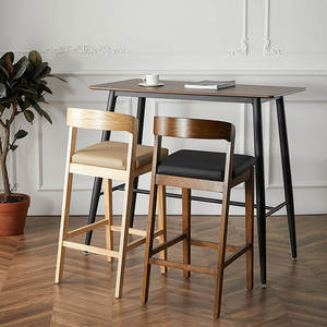 Boba Tea Bar Modern Luxury PU Leather Seat Ash <b>Wood</b> High Counter <b>Stool</b> with Backrest for Home & Dining - Product Image 2