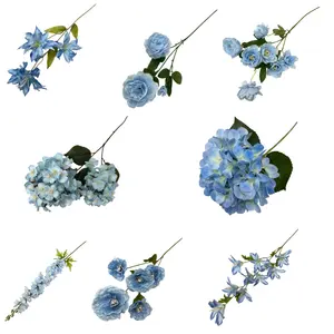 批发婚礼装饰蓝色植物人造蓝色花朵用于拱形布置