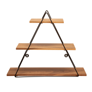 Mensola triangolare da parete a 3 livelli con struttura in legno e metallo per soggiorno, camera da letto, ufficio. - Product Image 4