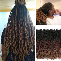 Extensions de cheveux synthétiques 18 pouces, tresses Faux Locs Ombré, Dreadlocks, Gypsy Locs ondulées, Goddess Locs teintes, pour crochet