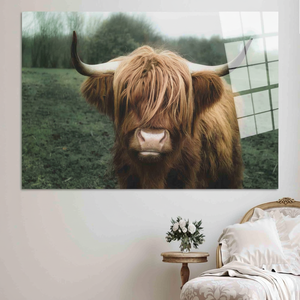 KayraHome - Impresión en Lienzo Art Deco de Vaca Highland, Arte Moderno para Colgar en la Pared con Vidrio Templado Transparente, para Cumpleaños - Product Image 3