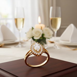 Misura 8 anelli di fidanzamento placcati in oro con zirconi cubici rodiati taglio pietra lunetta impostazione promessa occasione - Product Image 3