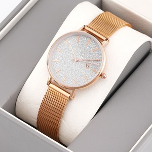 Minimalist Luxury Women’s Wristwatch, Elegant Pink-Silver Ombre Dial and Mesh Band - Product Image 2
