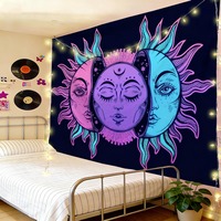Tapisserie murale en polyester avec motifs de lune néon violette, facile à accrocher, décoration murale, impression HD, vente en gros