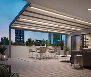 Mái có thể thu vào ngoài trời không thấm nước PVC pergola Nhôm Cơ Giới điện tán gấp mái hiên che nắng mái hiên tự động - Product Image 6