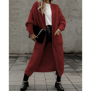 Cardigan long à poches pour femmes, taille plus, pull en tricot ample, tendance - Product Image 2