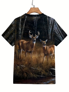 T-Shirt da uomo con stampa di <span class=keywords><strong>cervo</strong></span> 3D con stampa di <span class=keywords><strong>cervo</strong></span> t-Shirt da uomo estive Casual a girocollo maglietta da uomo in poliestere - Product Image 3