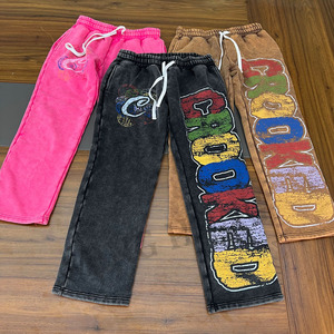 Ropa de calle Pantalones de chándal Custom DTG Print Graphic Vintage Acid Wash Heavyweight Pantalones de chándal de pierna ancha - Product Image 3