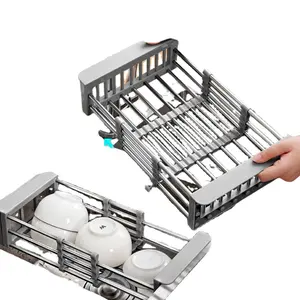 Wholesale S & L adjustable cutlery drying rack Stainless steel cutlery drainer sink cutlery can be stretched drying rack
