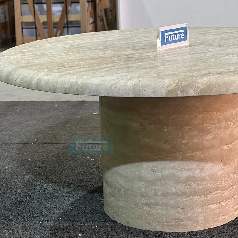 Vintage Beige Wholesale Travertine Table Simple Living Room Travertine Round Dining Table Natural Marble Stone Coffee Table