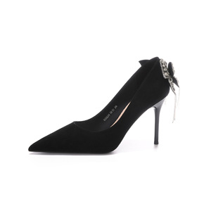 9888H-098 Pointed Toe Stiletto Heels Black Suede <b>Bow</b> Crystal Decor High Heel Wedding Party Formal Shoes - Product Image 5