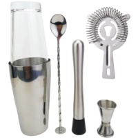 Ensemble de shaker Boston en acier inoxydable, 5 pièces, outils de bar avec verre à mélanger, doseur, pilon, passoire, cuillère de bar pour bar à domicile