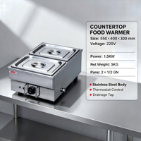 Bain-marie électrique professionnel robuste OUTE 2, en acier inoxydable, pour comptoir, chauffe-plats pour restaurant et cuisine
