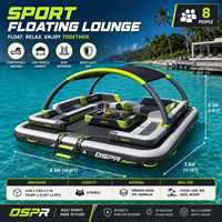 Île flottante large et stable avec auvent gonflable et zone de détente pour les sports nautiques de plage et de station balnéaire