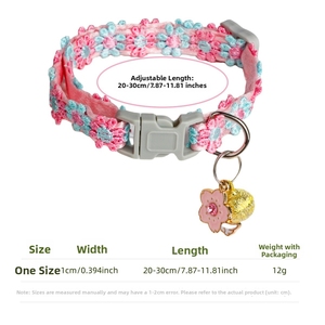 Polyester-Spitzen-Halsband mit Blumenstickerei und Glöckchen, Niedliches Verstellbares Halsband für Katzen und Hunde, Bestseller für Kleintiere - Product Image 2