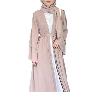 थोक सुरुचिपूर्ण शिफॉन मामूली मुस्लिम पोशाक किमोनो ओपन दुबई अबाया महिला आकार प्लस आकार ईद तुर्की ड्रेस जैकेट