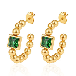 EH338 Multi Color <strong>Zircon</strong> Stainless Steel C-Shaped Beaded Hoop Earrings <strong>Bijoux</strong> En Acier Inoxydable Gold Plated Jewelry - Product Image 4
