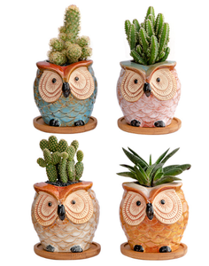 Adorable Maceta de Cerámica con Diseño de Búho y Bandeja de Bambú, Esmalte Fluido, Soporte <span class=keywords><strong>para</strong></span> Plantas Suculentas, Regalo <span class=keywords><strong>para</strong></span> Mamá - Product Image 6