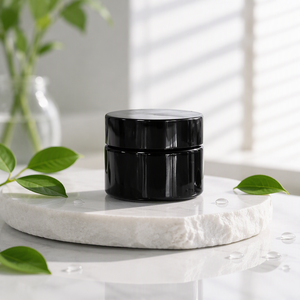 Envase de Vidrio Vacío para Crema Cosmética, Color Negro Violeta Oscuro, con Tapa Negra - Product Image 5