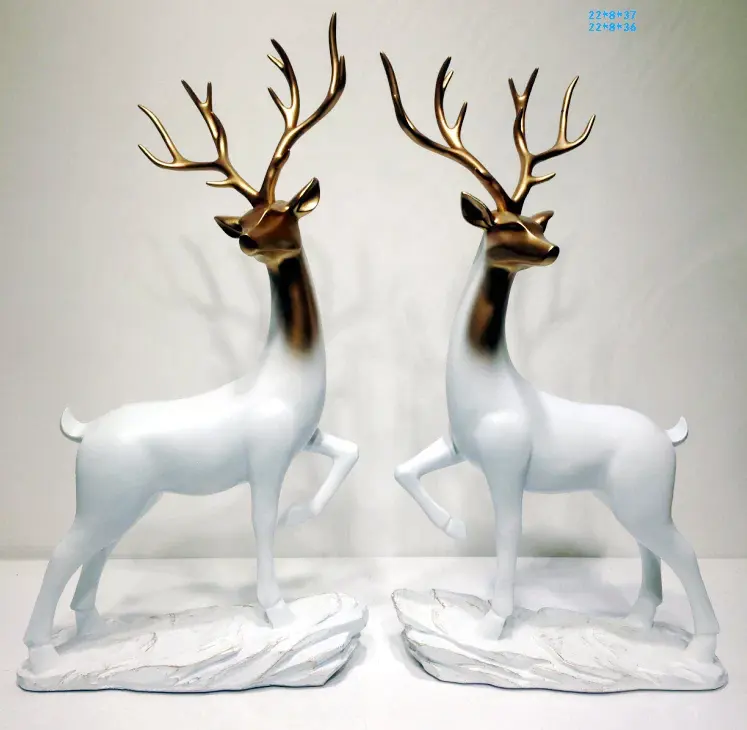 カスタム卸売ポリレジンギフトガーデン工芸品白い鹿の像樹脂装飾品家の装飾