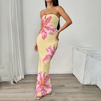 Robe longue sexy sans bretelles, dos nu, imprimée, pour femmes, vente flash