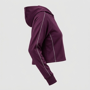 Women's Cropped <b>Hoodie</b> <b>Burgundy</b> Custom Logo Breathable Pullover Sweatshirt Long Sleeve Hooded Top Cotton Blend Fleece Casual - Product Image 2