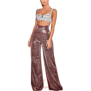 Women's Glitter Silver <strong>Wide</strong> <strong>Leg</strong> High Waist Pants <strong>Trousers</strong> Female Night Club Dance Straight Long <strong>Trousers</strong> Casual Pants - Product Image 2