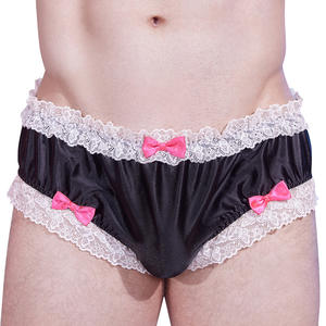 Lingerie érotique pour hommes, sous-vêtements en dentelle à volants style sissy, doux et soyeux, avec ouverture frontale, coupe taille basse, effet brillant, pour hommes gays, style 'nez d'éléphant' - Product Image 1