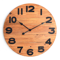 Jam Dinding Kayu Bulat Ukuran Besar Berbahan Kayu dengan Angka 3D, Jam Rustic