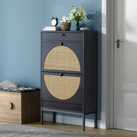 Porte d'entrée de luxe en rotin porte rabattable Ultra mince mince pliant pliable basculant porte armoire à chaussures étagère de rangement avec un tiroir